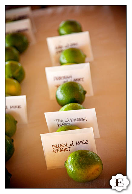 Take very simple cards with the name and table of your guests and fasten 